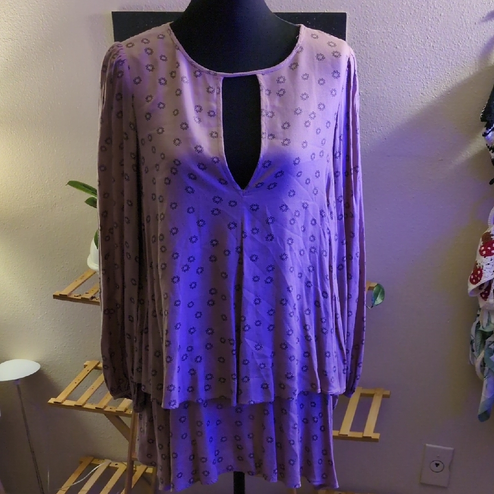 Free People Mauve Taupe Beck Long Sleeve Mini Tunic Small